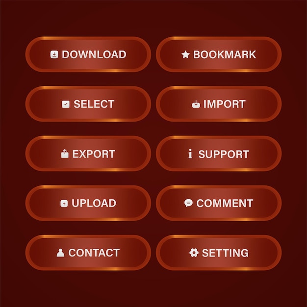 pulsanti arancione brillante web e mobile app set gradiente