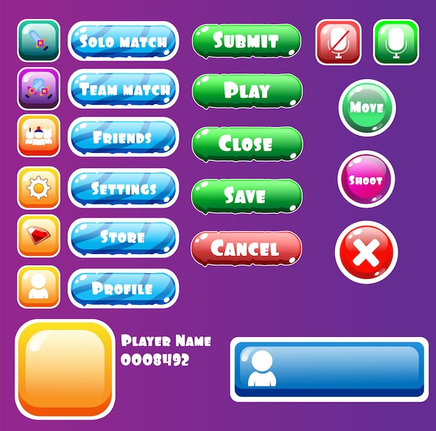 Pulsanti di gioco mobile casuali per l'interfaccia utente di gioco
