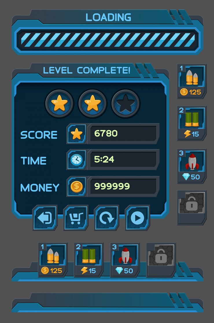 Pulsanti di interfaccia impostati per giochi o app spaziali