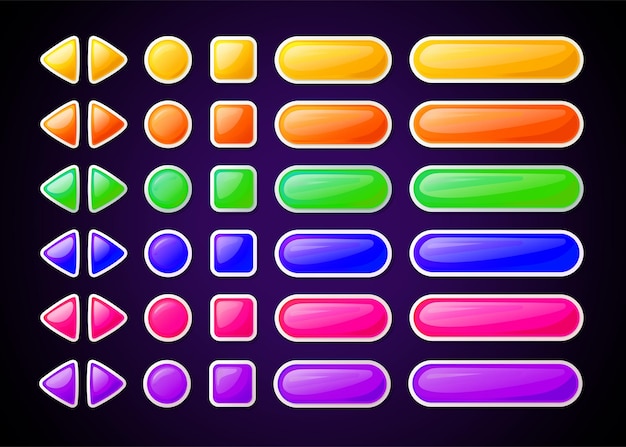 Pulsanti lucidi colorati per il design del gioco e l'interfaccia