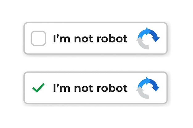 Pulsanti RecaptchaIcona Captcha Non sono un robot Set di icone di verifica CaptchaSito Web e concetto di sicurezza Internet Illustrazione vettoriale