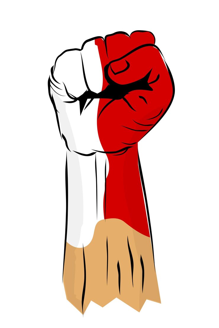Vettore punching o fisting hand e indonesia flag per l'indonesia celebrazione del giorno dell'indipendenza
