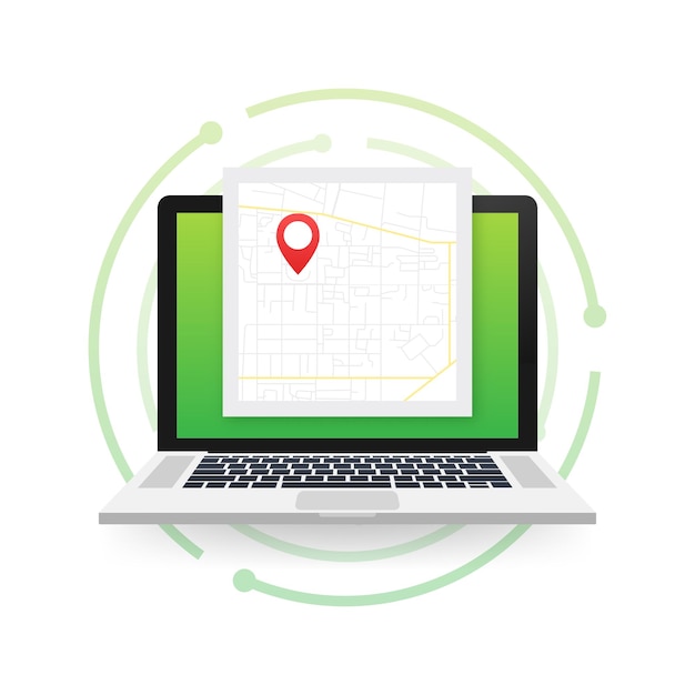 Puntatore del navigatore GPS sulla mappa della città da un luogo all'altro Illustrazione vettoriale