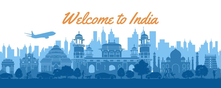 Vettore punti di riferimento famosi dell'india in stile silhouette illustrazione vettoriale