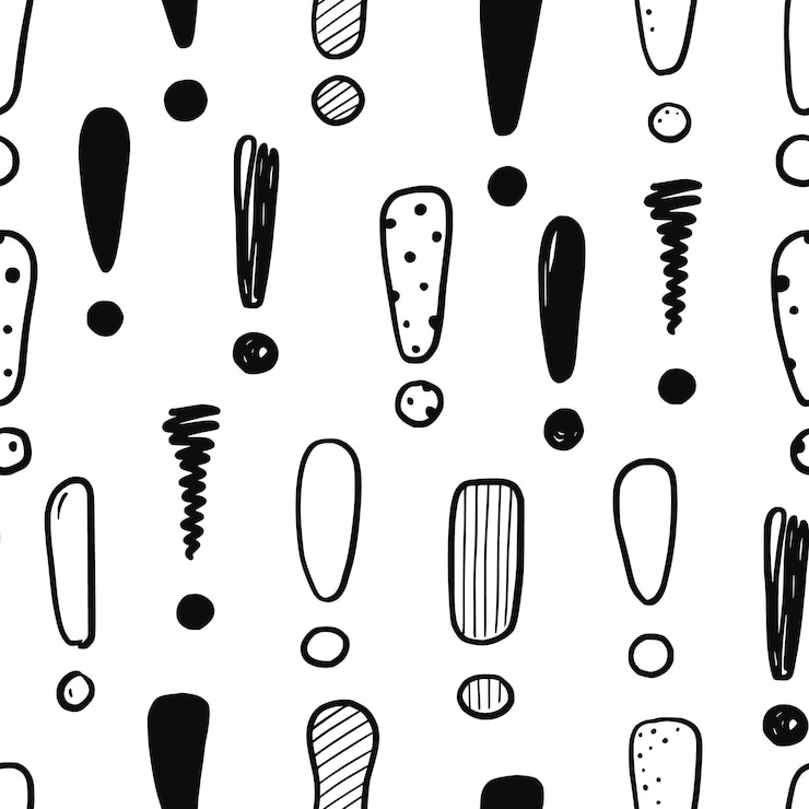 Vettore punto esclamativo disegnato a mano motivo senza cuciture scribble doodle punto esclamativo segno sfondo motivo di pericolo schizzo disegnato a mano