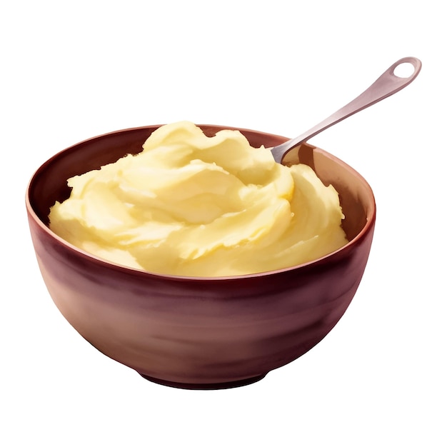 Purè di patate su un'illustrazione disegnata a mano isolata della pittura della ciotola