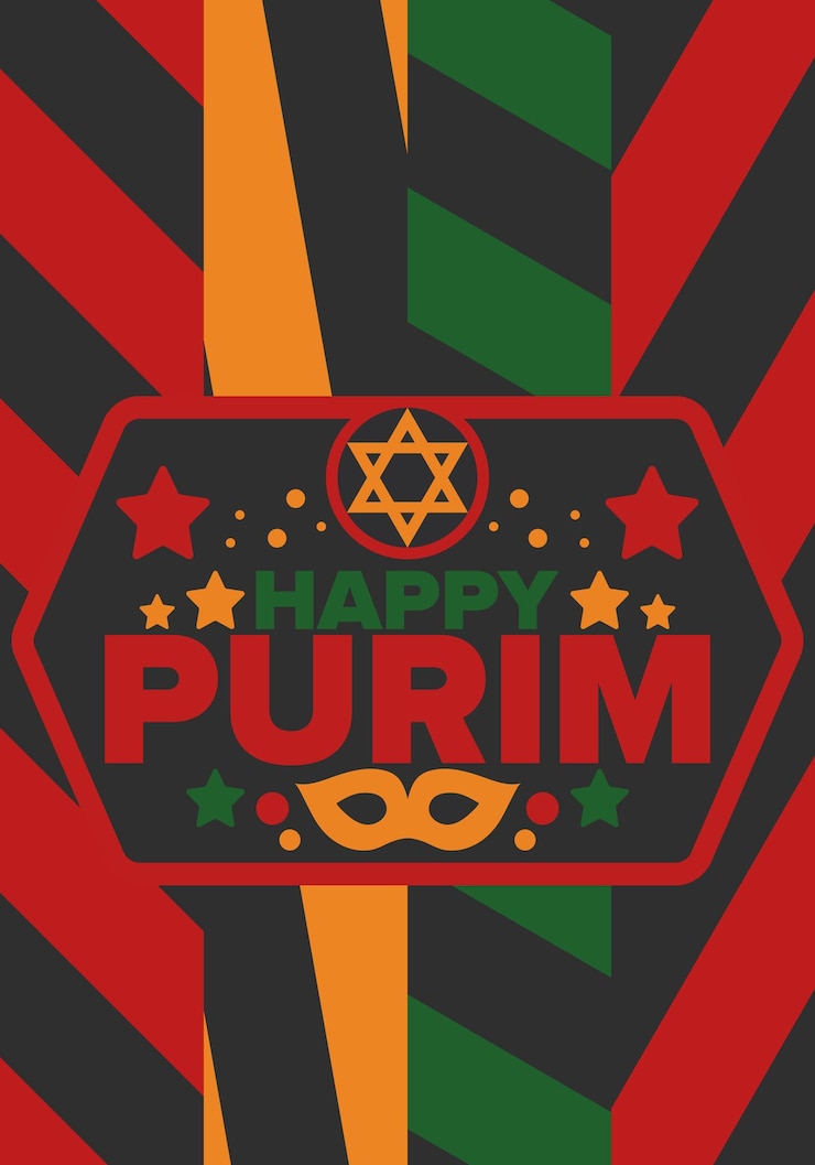 Vettore purim felice purim festa religiosa ebraica stella di davide maschera di carnevale storia di israele vettore