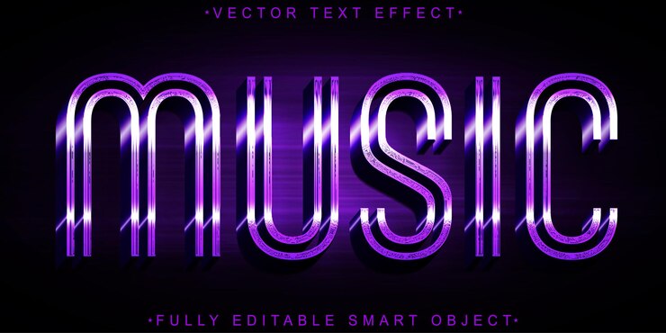 Vettore purple music vector effetto di testo dell'oggetto intelligente completamente modificabile