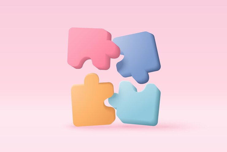 Puzzle 3D pezzi simbolo del lavoro di squadra Risoluzione dei problemi di business sfida di persone connessione puzzle concetto di partnership 3d lavoro di squadra idea icona vettore rendering illustrazione