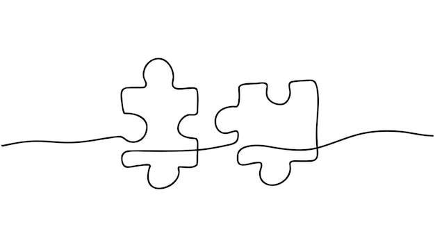 Puzzle continuo di una linea due pezzi del concetto di lavoro di squadra di vettore del puzzle