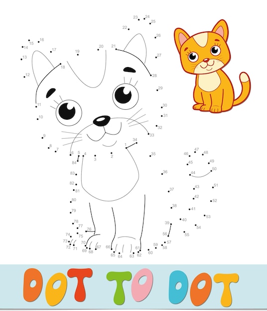 Puzzle da punto a punto. Unisci il gioco dei punti. Illustrazione vettoriale di gatto