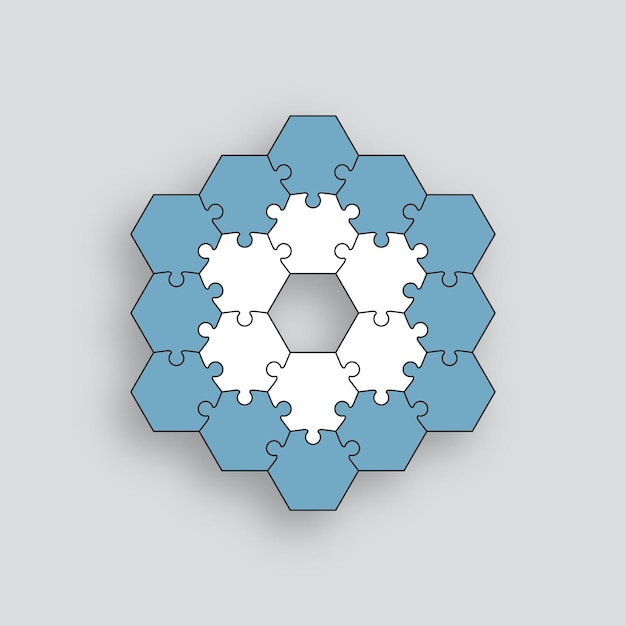 Puzzle game Jigsaw griglia con pezzi esagonali Illustrazione vettoriale