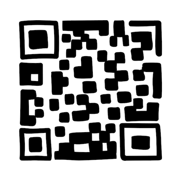 QR - Codice isolato su sfondo bianco. Codice di scansione del prodotto universale in stile scarabocchio. Disegnato a mano dell'elemento di disegno dell'icona di vettore.