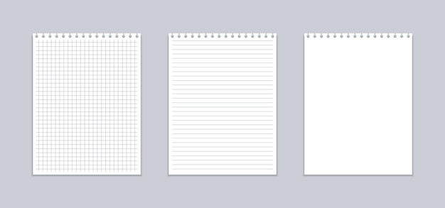 Quaderno realistico con fogli a quadretti e righe.
