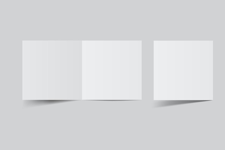 Vettore quadrato aperto folletto bi fold modello di modello carta bianca carte di ringraziamento biglietti di nota carta biglietto di saluto invito a nozze cartolina postale o lavoro creativo per la presentazione del design