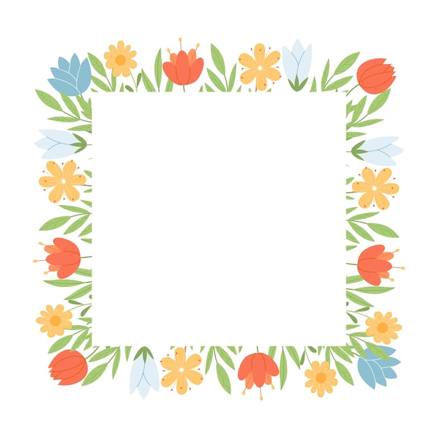 Quadro con fiori selvatici primaverili e rami sfondo botanico per decorazioni carte di auguri