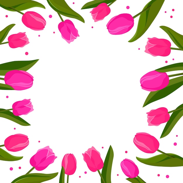 Quadro quadrato a primavera con tulipani rosa per il testo modello vettoriale con fiori per la scheda banner di design