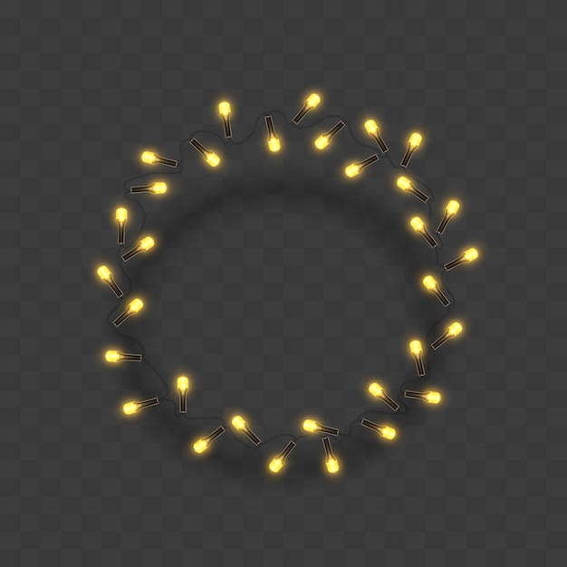 Quadro rotondo di lampadine luci di Natale Illustrazione vettoriale isolata su sfondo scuro