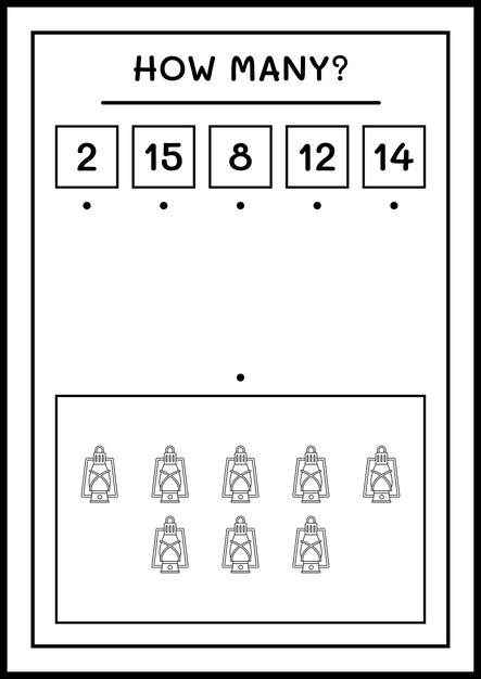 Quante lanterne di natale, gioco per bambini. Illustrazione vettoriale, foglio di lavoro stampabile