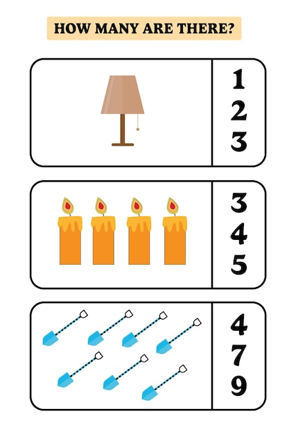 Quanti ce ne sono Gioco di matematica educativo per bambini Progettazione di fogli di lavoro stampabili per bambini in età prescolare