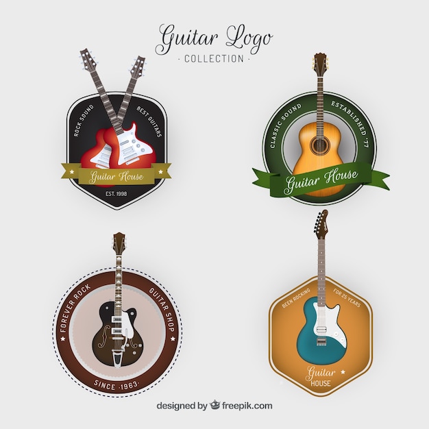 Quattro chitarre logos in stile vintage