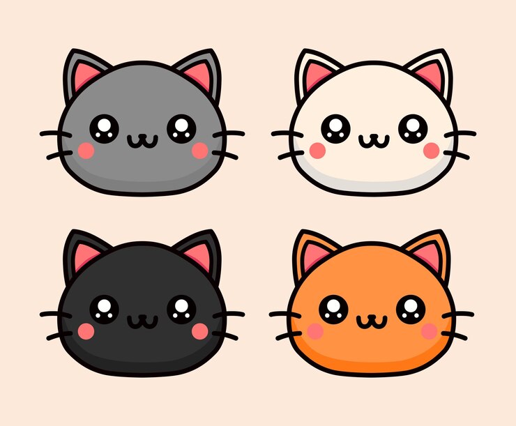 Quattro facce di gatto Kawaii adorabili