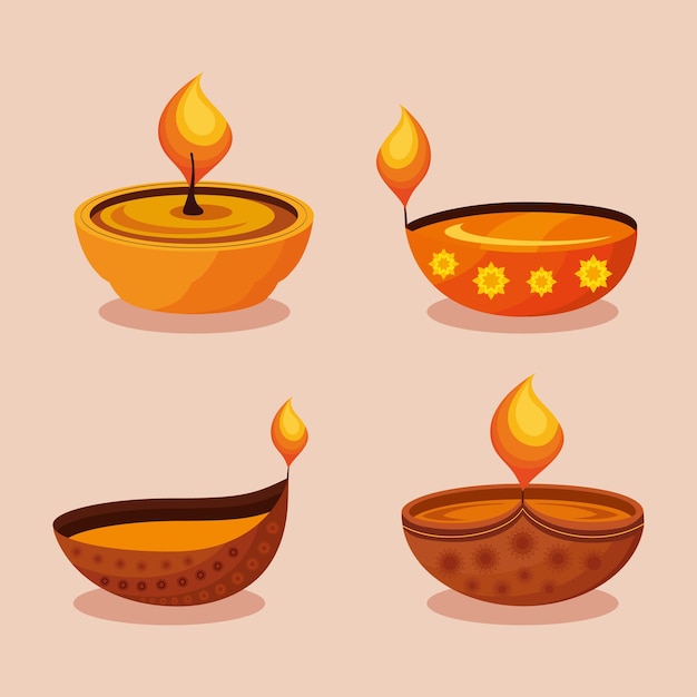 Quattro lampade per la celebrazione del diwali