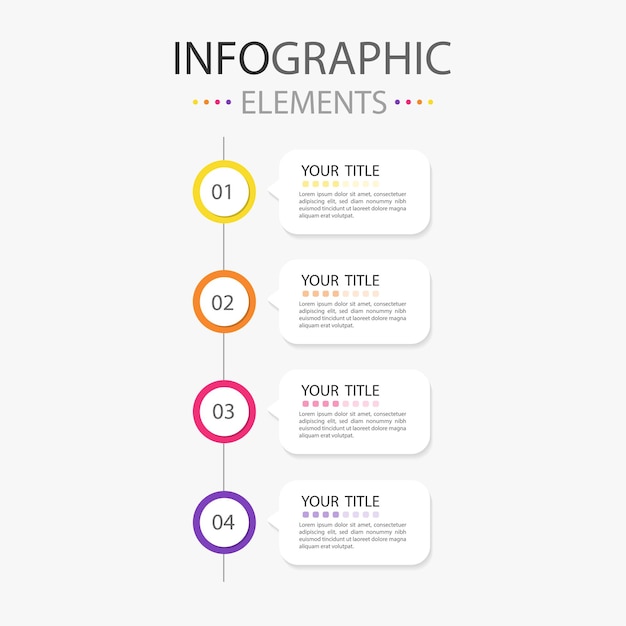 Quattro moderni elementi infografici della casella di testo con diagramma di flusso per l'uso nel business Elemento Infografica