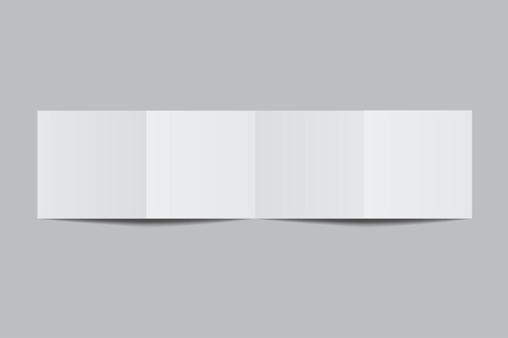 Vettore quattro pieghe quadrate volantino aperto con ombre modello di modello sullo sfondo disegno per libretto aperto carte di ringraziamento biglietti volante biglietto di saluto invito a nozze cartolina brochure vettoriale