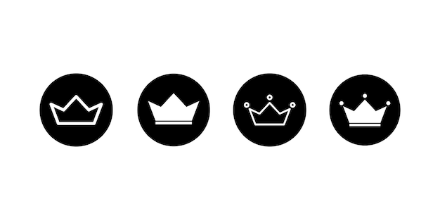 Quattro segni Design semplice simbolo della corona Set di icone vettoriali nere della corona reale