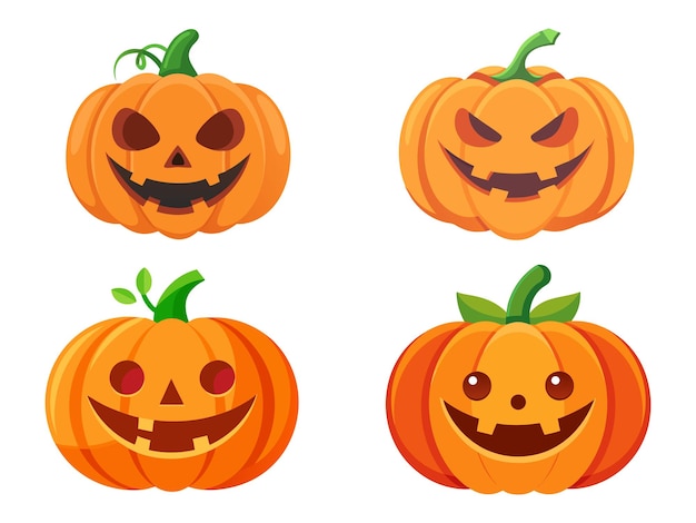 Quattro zucche intagliate per la celebrazione di Halloween