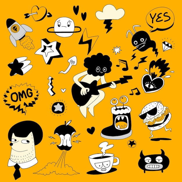 Quirky Doodle Art Collection con musica ed emoji