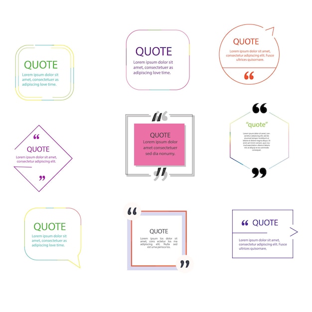 Quote box frame bubble speech set di colori moderni collezione di modelli vettoriali premium