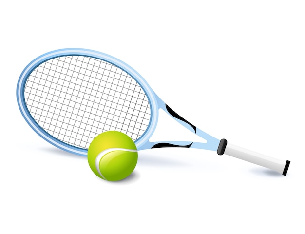 Racchetta da tennis e icona della sfera verde isolata, attrezzature sportive