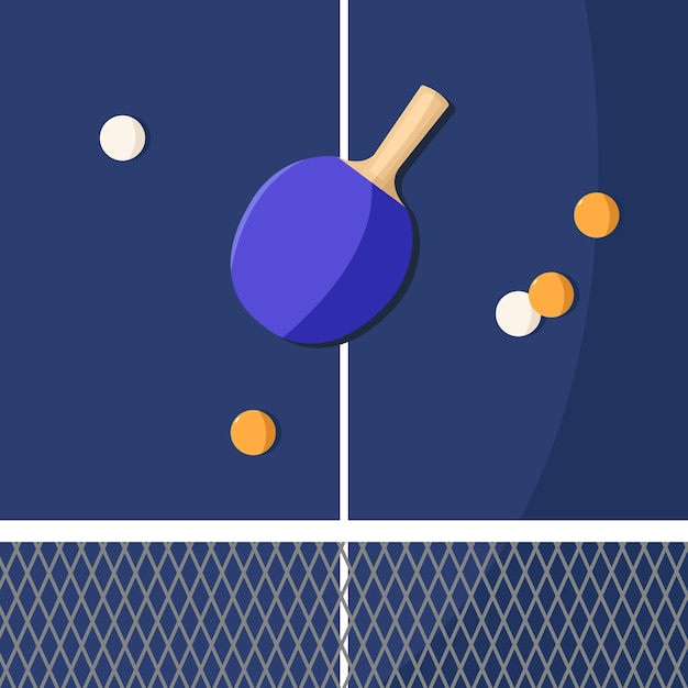 Racchetta e palle da tennis da tavolo Illustrazione vettoriale in stile flat design