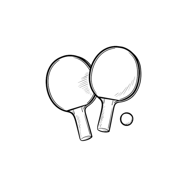 Vettore racchette da ping-pong e icona di doodle di contorni disegnati a mano palla. gara di ping-pong, concetto di gioco di ping-pong. illustrazione di schizzo vettoriale per stampa, web, mobile e infografica su sfondo bianco.