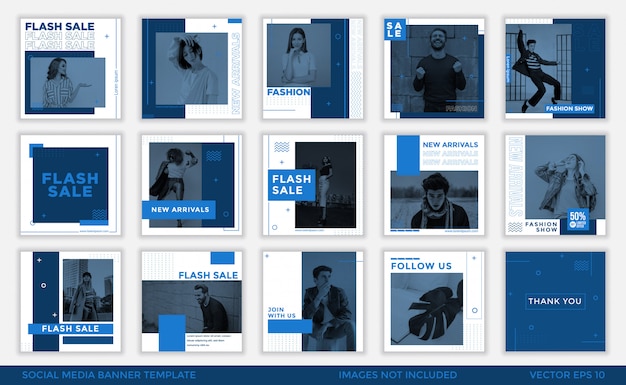 Raccolta blu minimalista del modello dell'insegna di media sociali