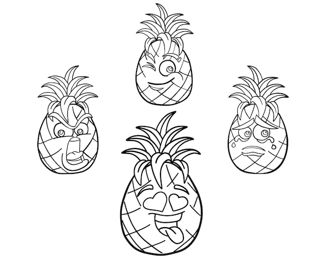 Raccolta di ananas disegnati a mano divertenti