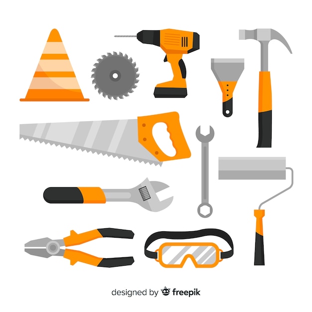 Raccolta di attrezzature da costruzione piatte
