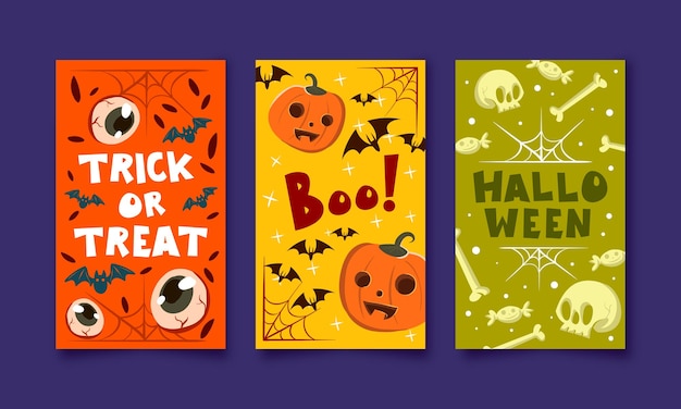raccolta di carte di felice halloween in stile cartone animato