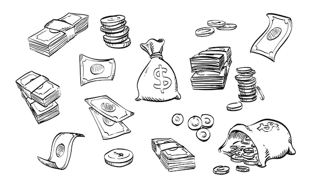 raccolta di denaro disegnato a mano