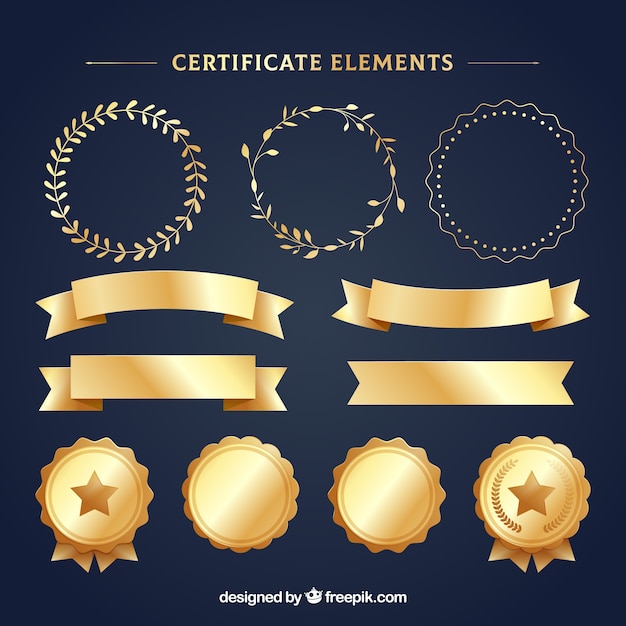 Raccolta di elementi di certificato di lusso d'oro