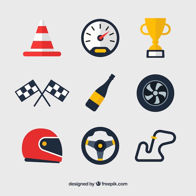 Raccolta di elementi di formula 1 in stile piano
