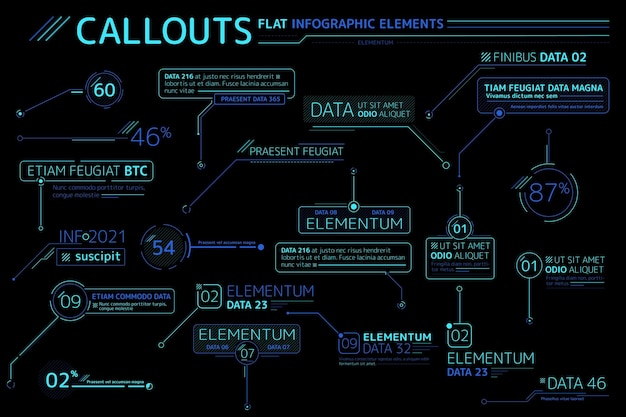 Raccolta di elementi infografici piatti di callout