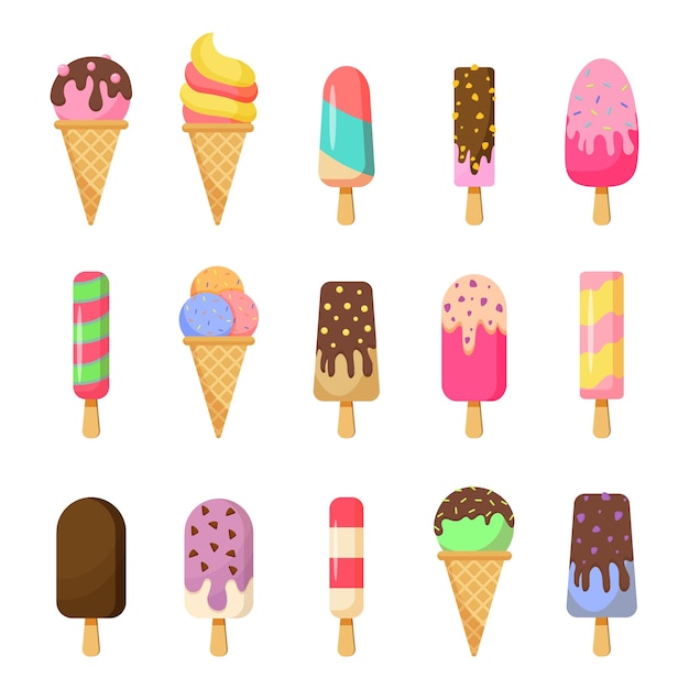 Raccolta di gelato su sfondo bianco Illustrazione vettoriale