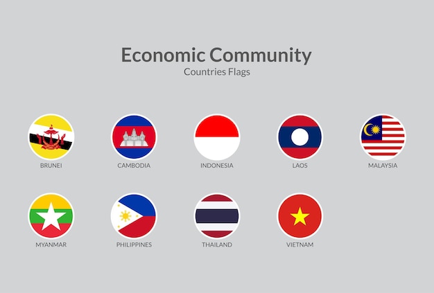 Raccolta di icone di bandiere dei paesi della Comunità economica ASEAN