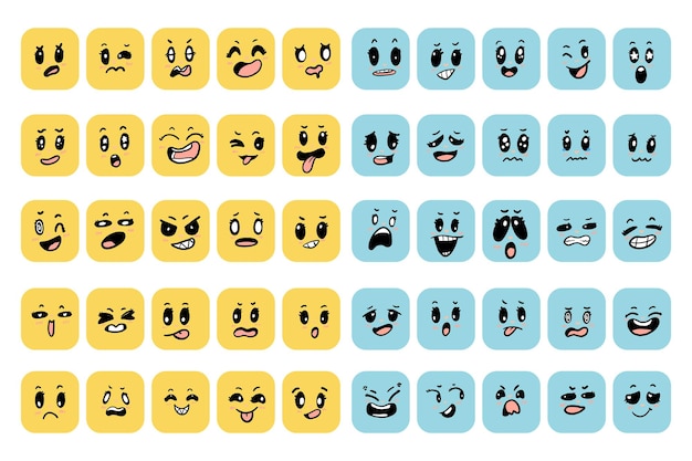 Raccolta di icone emoji faccia espressione sentimenti raccolta illustrazione e vettore