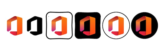 Raccolta di icone nere di Office 365 Logo dei social media Line art e stile piatto isolato su sfondo bianco Icona della linea vettoriale per affari e pubblicità