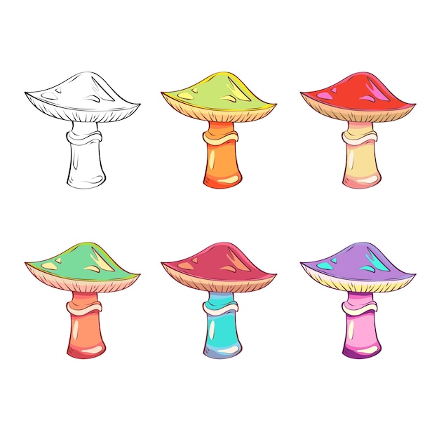 Raccolta di illustrazioni vettoriali di funghi colorati Disegnati a mano isolati Funghi tossici di fantasia