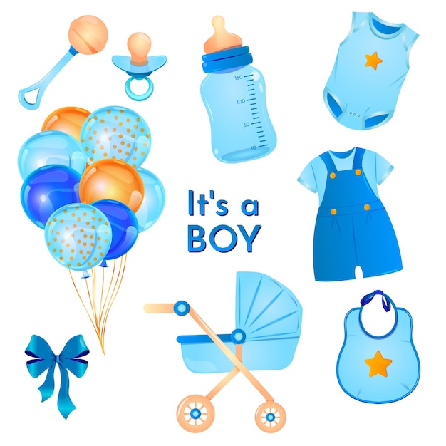 Raccolta di illustrazioni vettoriali per la festa di genere È un ragazzo stickerpak Carte per ragazzo genere revea